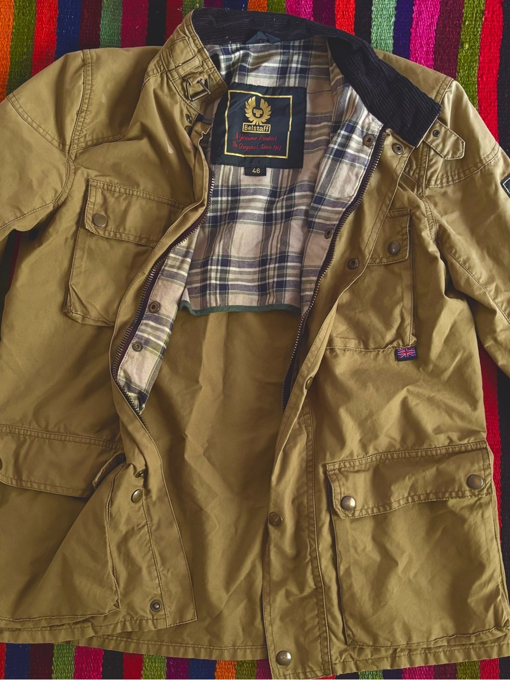 Belstaff Olive-Tan Military Field Jacket with Plaid Lining